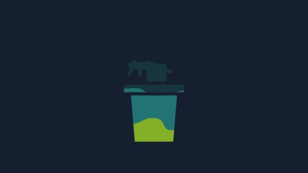 黄色仙人掌仙人掌在壶图标孤立在蓝色背景 植物生长在一个罐子里 盆栽标志 4K视频运动图形动画 — 图库视频影像