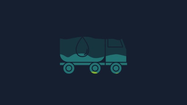 Yellow Water Delivery Truck Icoon Geïsoleerd Blauwe Achtergrond Video Motion — Stockvideo