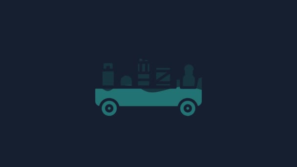Yellow Airport Luggage Towing Truck Icon Isolated Blue Background Airport — Wideo stockowe