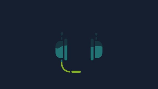 Yellow Headphones Microphone Icon Isolated Blue Background Video Motion Graphic — Wideo stockowe