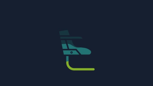 Yellow Airplane Seat Icon Isolated Blue Background Video Motion Graphic — Vídeo de stock