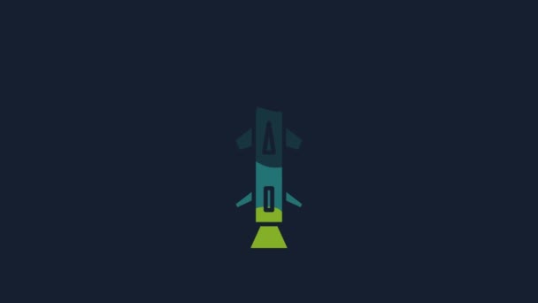 Icono Amarillo Rocket Aislado Sobre Fondo Azul Animación Gráfica Vídeo — Vídeo de stock