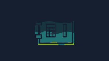 Sarı Güvenli simgesi mavi arkaplanda izole edildi. Kapı, şifreli bir banka kasası. Güvenilir Veri Koruma. 4K Video hareketli grafik canlandırması.