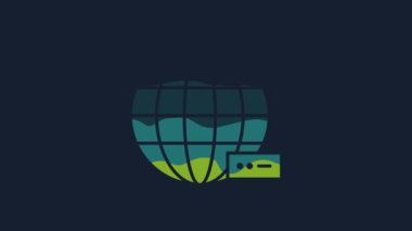 Yellow Global technology or social network icon isolated on blue background. 4K Video motion graphic animation.