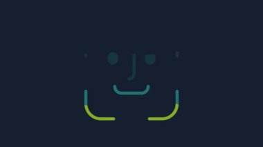 Sarı Yüz tanıma simgesi mavi arkaplanda izole edildi. Yüz tanımlama simgesi. Yüz tanıma. Siber güvenlik kavramı. 4K Video hareketli grafik canlandırması.