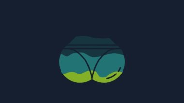 Mavi arka planda izole edilmiş külot ikonu olan, kalp şeklinde sarı kadınların poposu. Erotik iç çamaşırı. 4K Video hareketli grafik canlandırması.