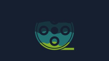 Sarı Film makarası simgesi mavi arkaplanda izole edildi. 4K Video hareketli grafik canlandırması.