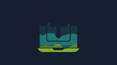 Laptop ekranındaki Sarı Haç simgesi mavi arkaplanda izole edilmiş. 4K Video hareketli grafik canlandırması.