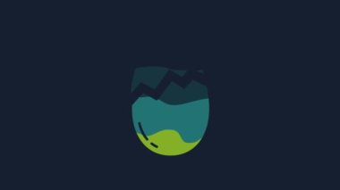 Sarı kırık yumurta ikonu mavi arkaplanda izole edilmiş. Mutlu Paskalyalar. 4K Video hareketli grafik canlandırması.