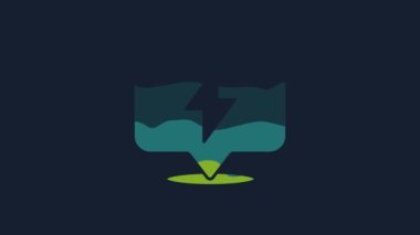 Sarı Şimşek simgesi mavi arkaplanda izole edildi. Flaş ikonu. Flaş ikonunu yükle. Gök gürültüsü. Yıldırım çarpması. 4K Video hareketli grafik canlandırması.