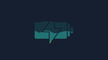 Sarı Batarya simgesi mavi arkaplanda izole edildi. Şimşek sembolü. 4K Video hareketli grafik canlandırması.