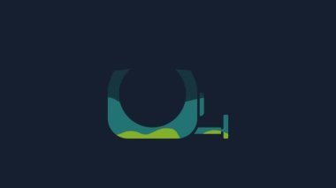 Yellow Roulette construction icon isolated on blue background. Tape measure symbol. 4K Video motion graphic animation.