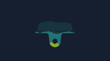 Sarı İşçi Kaskı simgesi mavi arkaplanda izole edildi. 4K Video hareketli grafik canlandırması.