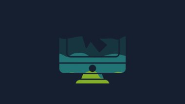 Sarı Bilgisayar monitörü ve imleç simgesi mavi arkaplanda izole edildi. Boş ekran işaretli bilgisayar defteri. 4K Video hareketli grafik canlandırması.