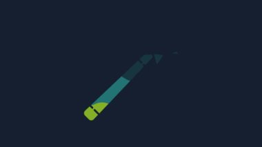 Sarı Sihirli çubuk simgesi mavi arkaplanda izole edildi. Yıldız şeklinde sihirli aksesuar. Sihirli güç. 4K Video hareketli grafik canlandırması.