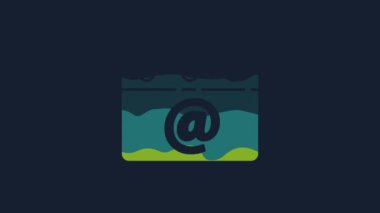 Mavi arkaplanda e- posta simgesine sahip Sarı Takvim. Zarf sembolü e-postası. E- posta kodu. 4K Video hareketli grafik canlandırması.