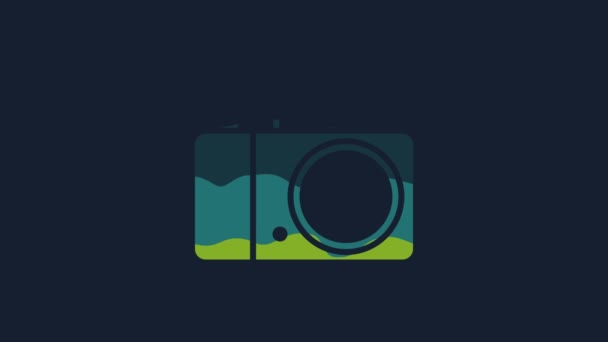黄色の写真のカメラのアイコンは青の背景に隔離された カメラのアイコン 4Kビデオモーショングラフィックアニメーション — ストック動画