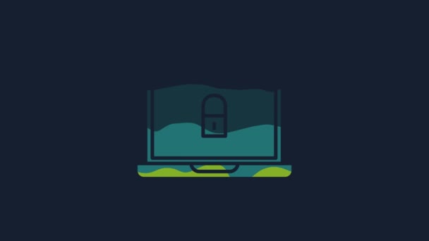 Yellow Laptop Lock Icon Isolated Blue Background Computer Padlock Security — Stockvideo
