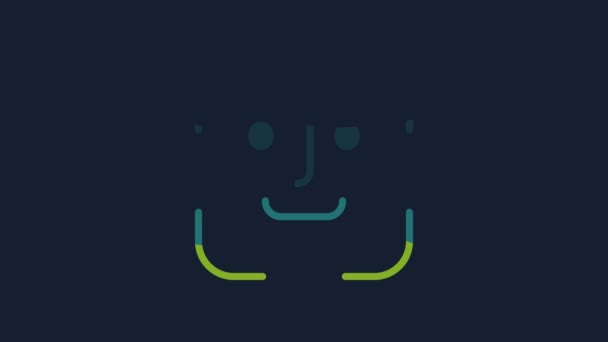 Yellow Face Recognition Icon Isolated Blue Background Face Identification Scanner — Vídeos de Stock