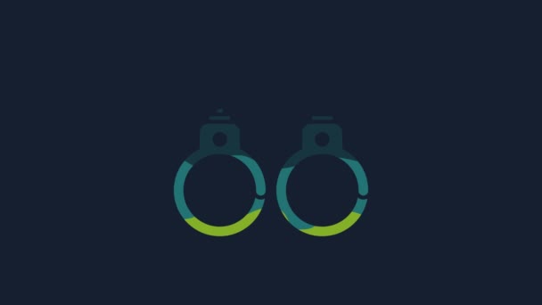 Yellow Sexy Fluffy Handcuffs Icon Isolated Blue Background Fetish Accessory — Stockvideo