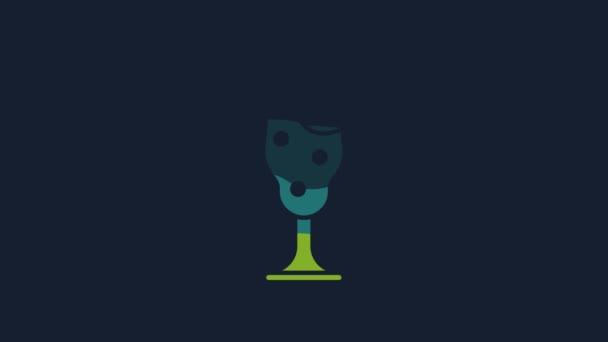 ブルーを基調としたイエローワイングラスのアイコン ワイングラスのアイコン ゴブレットのシンボルだ ガラスのサインだ ハッピーイースター 4Kビデオモーショングラフィックアニメーション — ストック動画