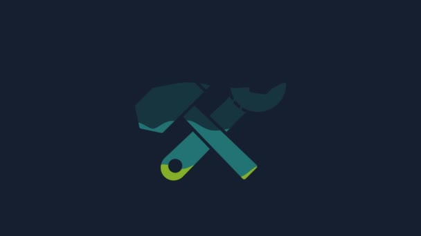 Yellow Crossed Hammer Wrench Spanner Icon Isolated Blue Background Hardware — 图库视频影像