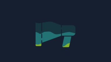 Sarı Megafon simgesi mavi arkaplanda izole edildi. Sözcü işareti. 4K Video hareketli grafik canlandırması.