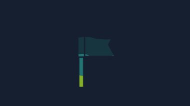 Yellow Flag icon isolated on blue background. Location marker symbol. 4K Video motion graphic animation.