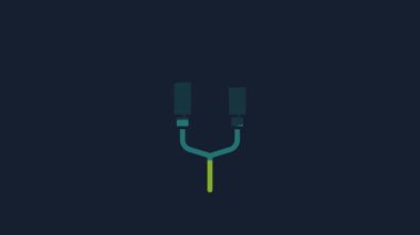 Sarı Ses Jack simgesi mavi arkaplanda izole edildi. Bağlantı ses ekipmanları için ses kablosu. Fiş kablosu. Müzik aleti. 4K Video hareketli grafik canlandırması.