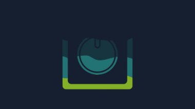 Sarı Elektrik Anahtarı simgesi mavi arkaplanda izole edildi. Açık ve kapalı simgesi. Loş ışık düğmesi işareti. Enerji tasarrufu kavramı. 4K Video hareketli grafik canlandırması.