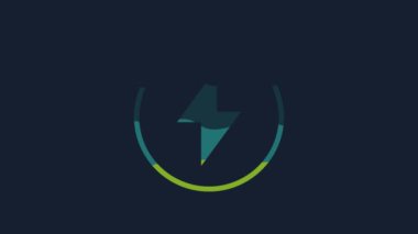 Sarı Şimşek simgesi mavi arkaplanda izole edildi. Flaş işareti. Flaş ikonunu yükle. Gök gürültüsü. Yıldırım çarpması. 4K Video hareketli grafik canlandırması.