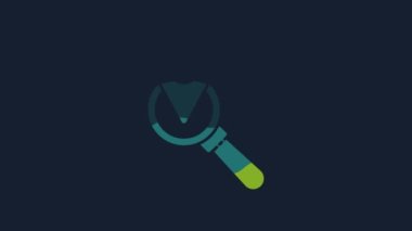 Yellow Search location icon isolated on blue background. Magnifying glass with pointer sign. 4K Video motion graphic animation.