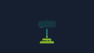 Yellow Road traffic sign. Signpost icon isolated on blue background. Pointer symbol. Isolated street information sign. Direction sign. 4K Video motion graphic animation.