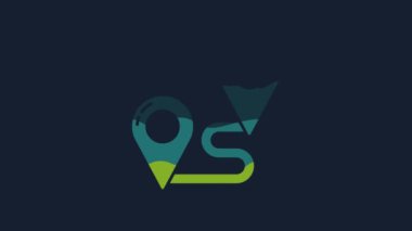 Yellow Route location icon isolated on blue background. Map pointer sign. Concept of path or road. GPS navigator. 4K Video motion graphic animation.