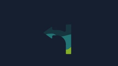 Yellow Road traffic sign. Signpost icon isolated on blue background. Pointer symbol. Isolated street information sign. Direction sign. 4K Video motion graphic animation.