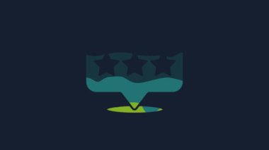 Mavi arkaplanda yıldız simgesi izole edilmiş sarı harita işaretçisi. Yıldız favori iğne haritası simgesi. Harita işaretleyicileri. 4K Video hareketli grafik canlandırması.