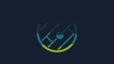 Yellow Folded map with location marker icon isolated on blue background. 4K Video motion graphic animation.