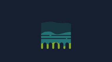 Sarı Havlu mavi arkaplanda izole edilmiş bir askı simgesi. Banyo havlusu ikonu. 4K Video hareketli grafik canlandırması.