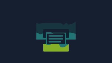 Sarı Yazıcı simgesi mavi arkaplanda izole edildi. 4K Video hareketli grafik canlandırması.