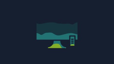 Sarı Akıllı TV simgesi mavi arkaplanda izole edildi. Televizyon tabelası. 4K Video hareketli grafik canlandırması.