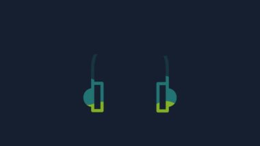 Yellow Headphones icon isolated on blue background. Earphones. Concept for listening to music, service, communication and operator. 4K Video motion graphic animation.