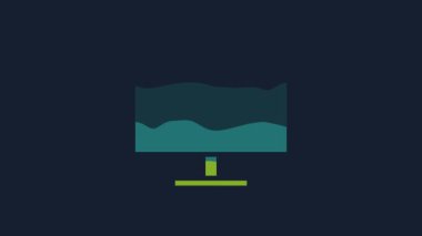 Sarı Bilgisayar ekranı simgesi mavi arkaplanda izole edildi. Elektronik cihaz. Ön manzara. 4K Video hareketli grafik canlandırması.