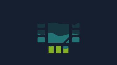 Mavi arkaplanda mikro devreli sarı işlemci simgesi var. Devre kartlı çip ya da işlemci. Mikro işlemci. 4K Video hareketli grafik canlandırması.