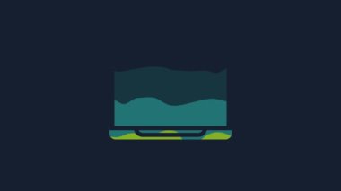 Yellow Laptop icon isolated on blue background. Computer notebook with empty screen sign. 4K Video motion graphic animation.