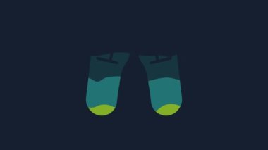 Sarı Terlik simgesi mavi arkaplanda izole edildi. Parmak arası terlik işareti. 4K Video hareketli grafik canlandırması.