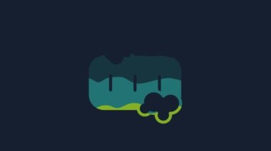 Mavi zemin üzerinde köpük simgesi olan sarı sabun çubuğu. Köpüklü sabun çubuğu. 4K Video hareketli grafik canlandırması.