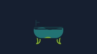 Sarı Küvet ikonu mavi arkaplanda izole edildi. 4K Video hareketli grafik canlandırması.