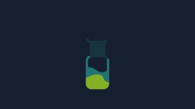 Yellow Bottle of water icon isolated on blue background. Soda aqua drink sign. 4K Video motion graphic animation.