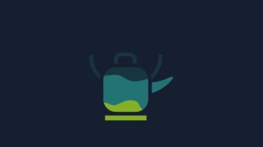 Yellow Kettle with handle icon isolated on blue background. Teapot icon. 4K Video motion graphic animation.