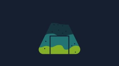 Sarı Onigiri simgesi mavi arkaplanda izole edildi. Japon yemeği. 4K Video hareketli grafik canlandırması.